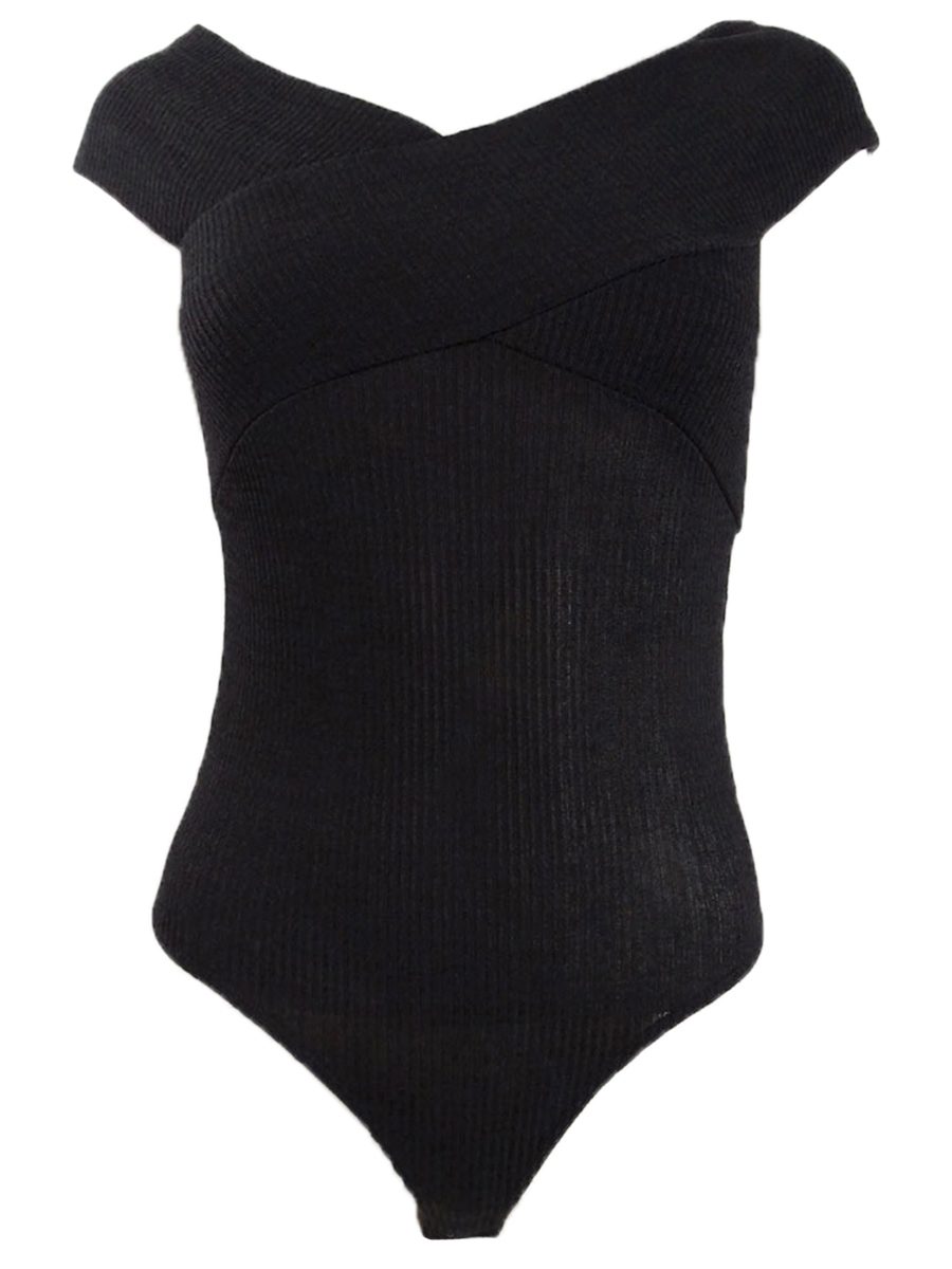 Bar III Women's Crossover Bodysuit (XS, Deep Black)