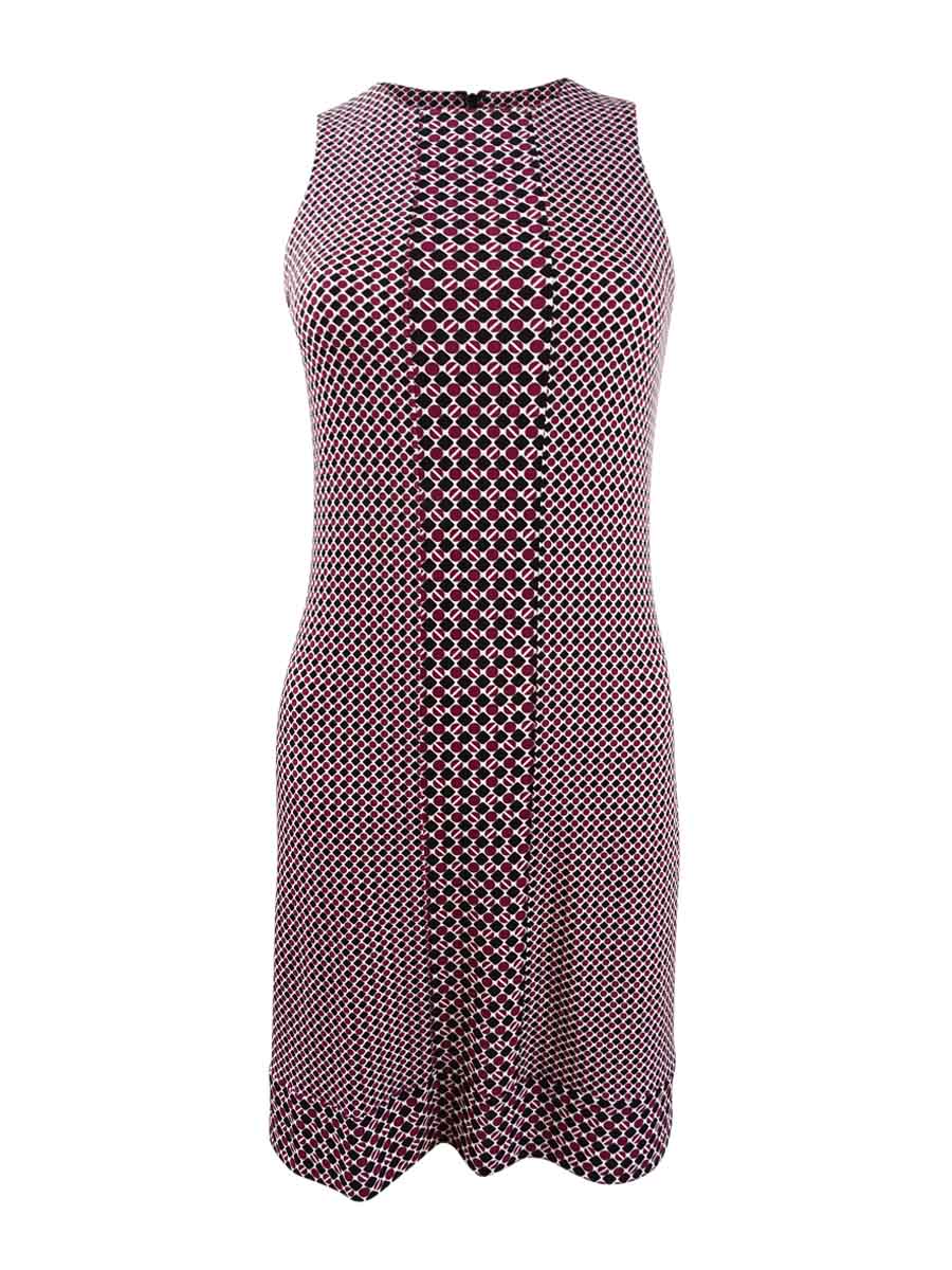 Michael Kors Michael Michael Kors Women's Mixed-Print Dress (XXS, Bone/Garnet)