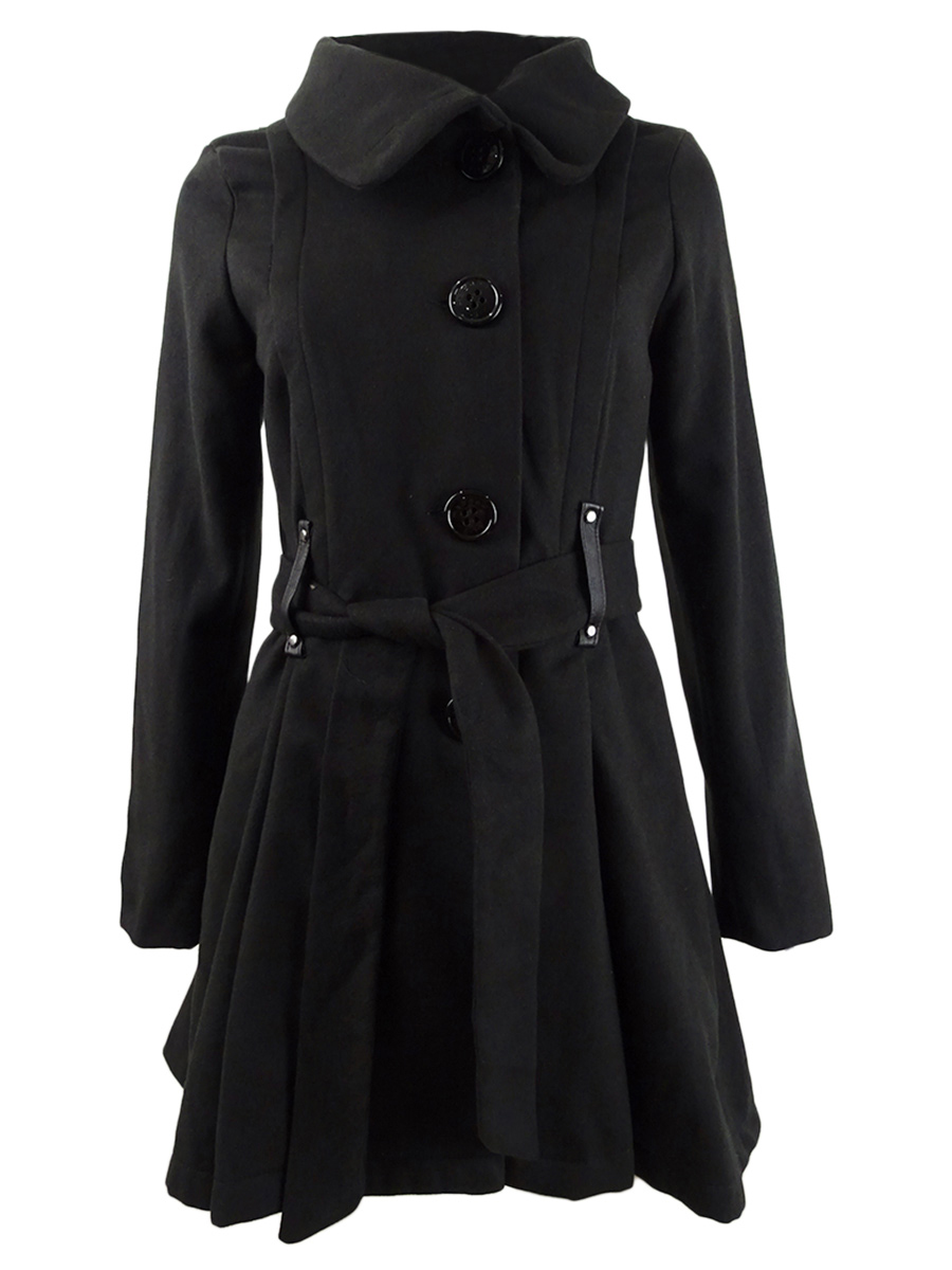 Steve Madden Madden Girl Juniors' Belted Skirted Coat (S, Black)