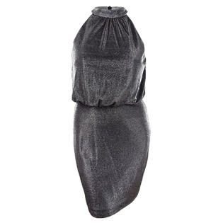 Vince Camuto Women's Sleeveless Metallic Halter Dress (12, Black/Silver) Vince Camuto Women's Sleeveless Metallic Halter Dress (12, Black/Silver)