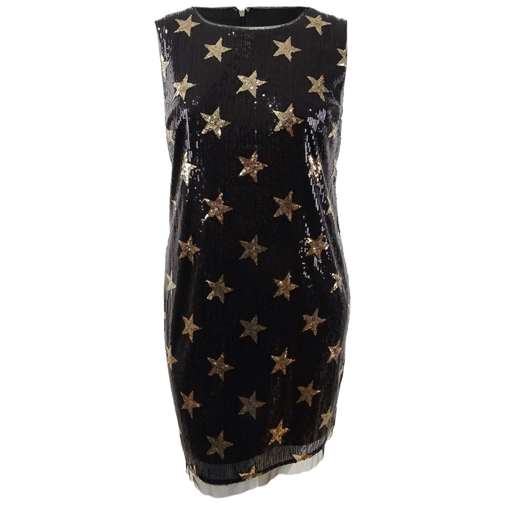 Tommy Hilfiger Women's Sequined Stars Sheath Dress (8, Black/Gold)