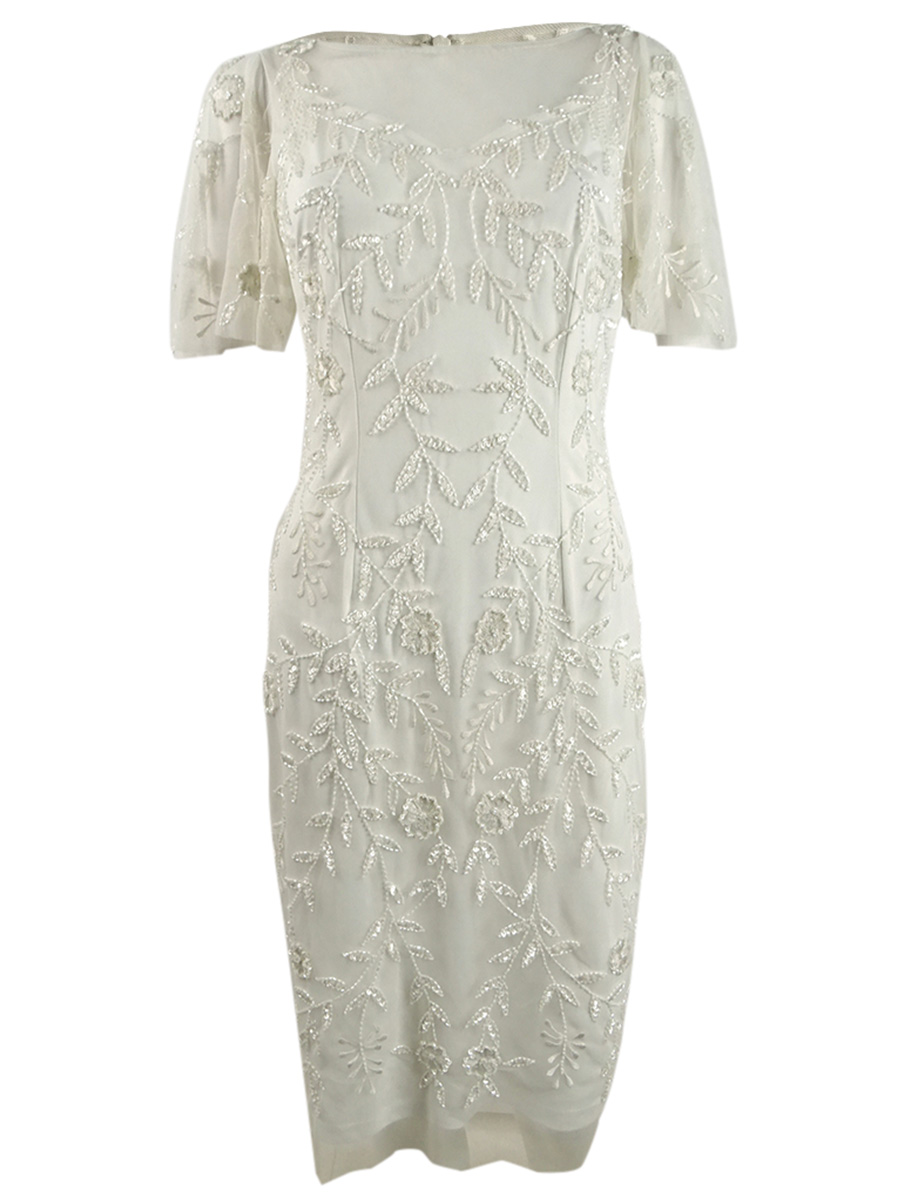 Adrianna Papell Women's Embellished Flutter-Sleeve Sheath Dress (2, Ivory) Adrianna Papell Women's Embellished Flutter-Sleeve Sheath Dress (2, Ivory)