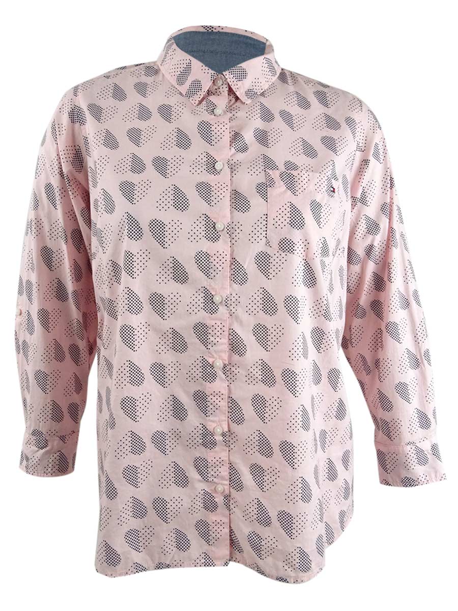 Tommy Hilfiger Women's Plus Size Polka Dot Heart Print Cotton Shirt