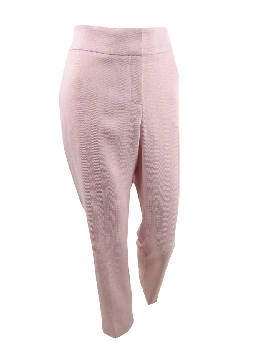 Kasper Women's Petite Herringbone Straight-Leg Dress Pants(12P, Tutu Pink/White)