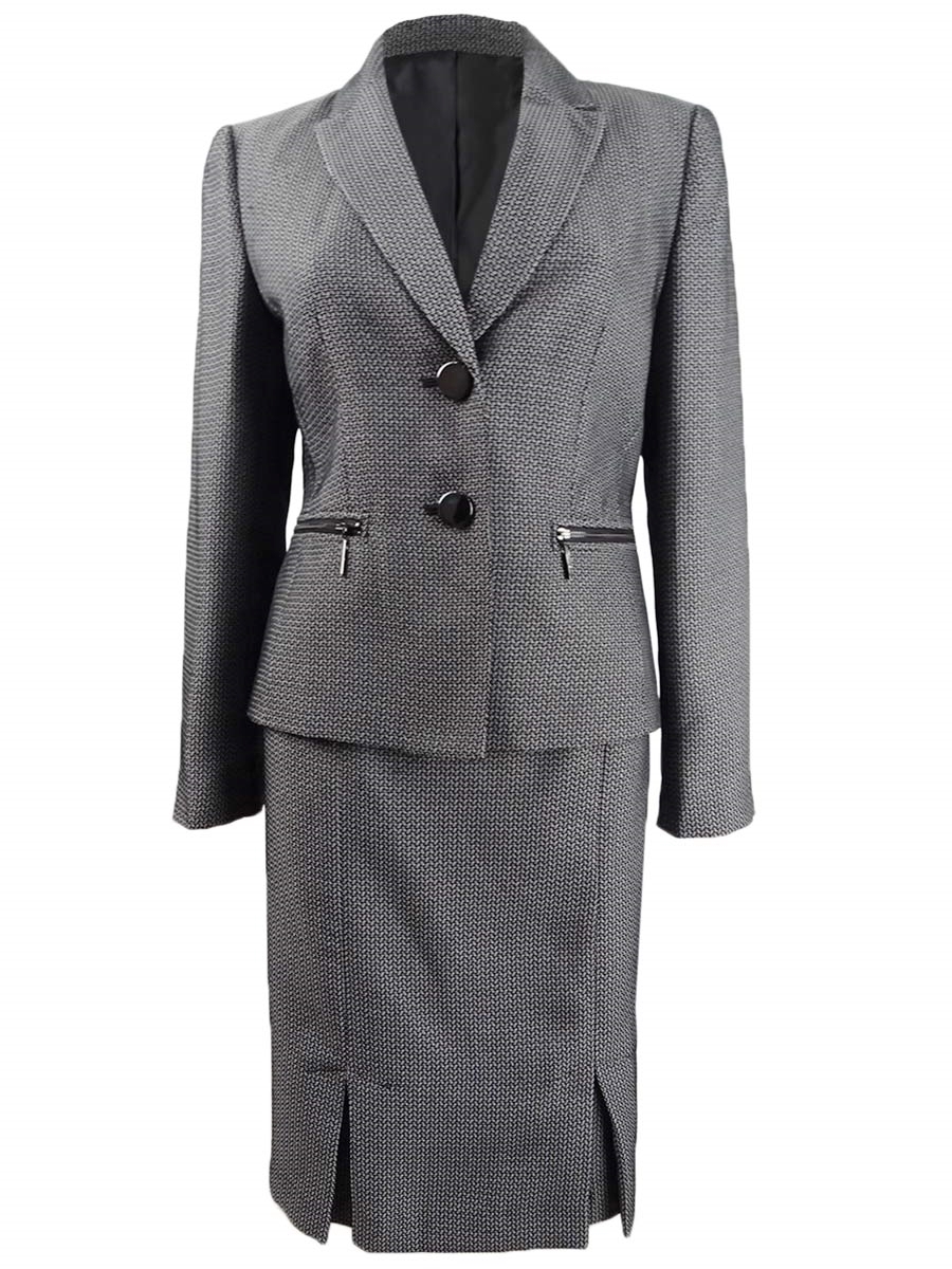 Le Suit Women's Petite Pleated-Hem Skirt Suit (6P, Black/White)