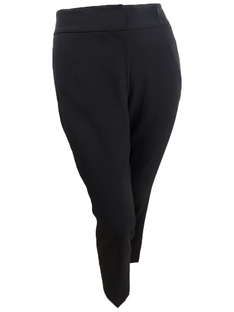 Le Suit Women's Shawl-Collar Straight-Leg Pants Suit (4, Ivory/Black)