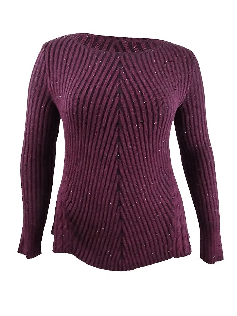 Style & Co. Women's Petite Tweed Fitted Sweater (PL, Winestone/Black)