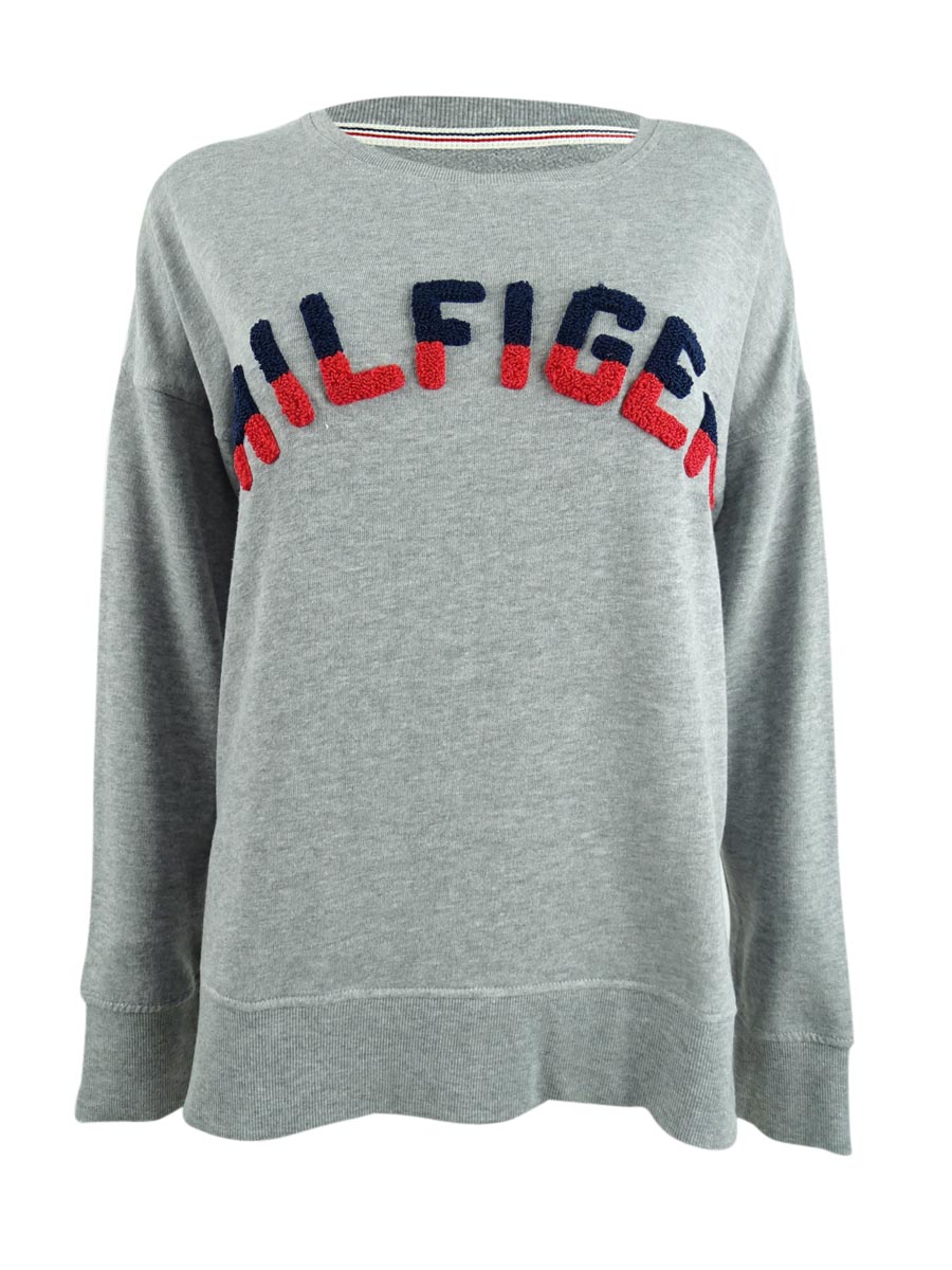 Tommy Hilfiger Women's French Terry Colorblocked Logo Pajama Top (S, Grey)