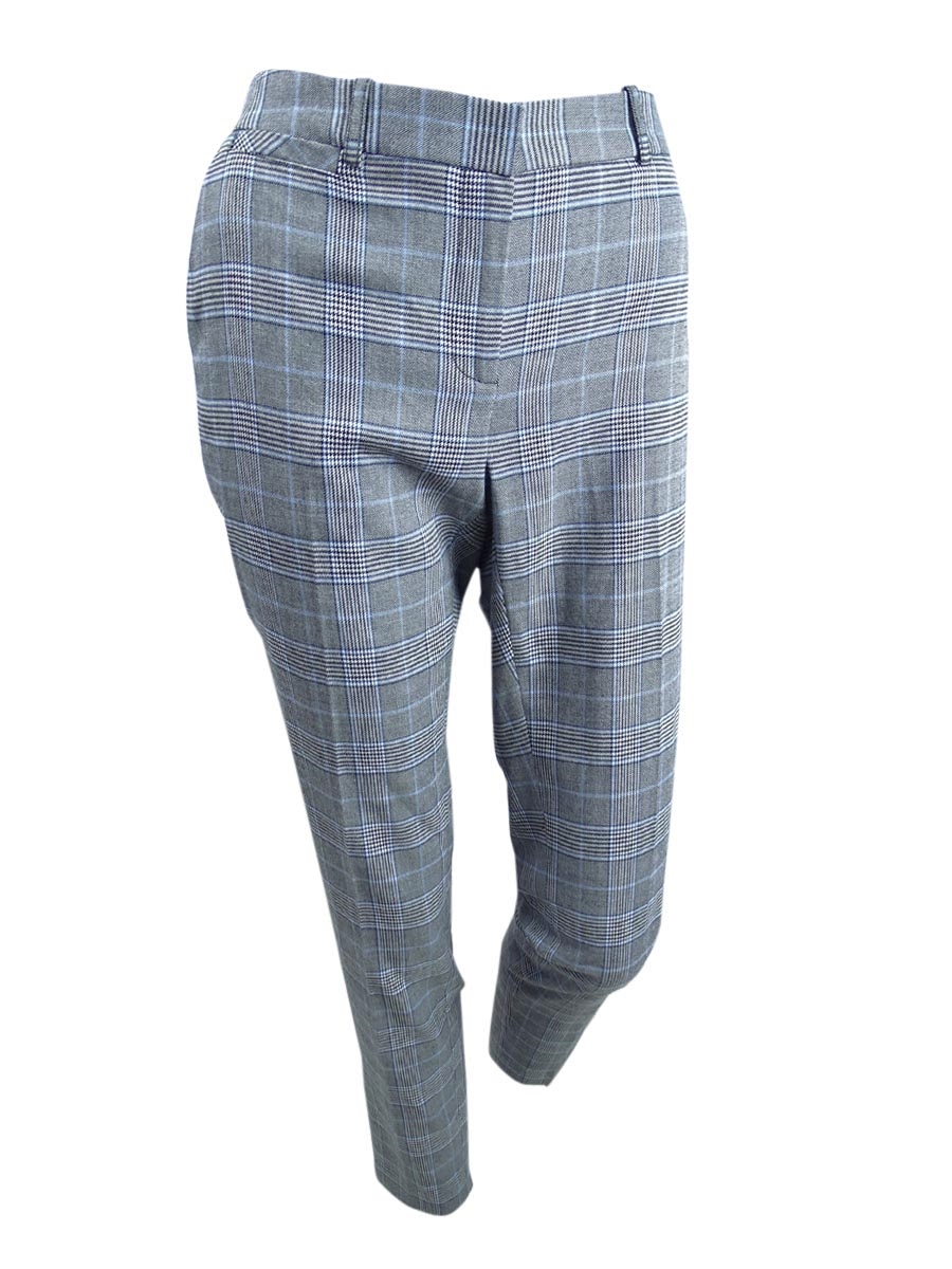 Tommy Hilfiger Women's Plaid Slim Fit Dress Pants (2, Grey/Blue Multi)