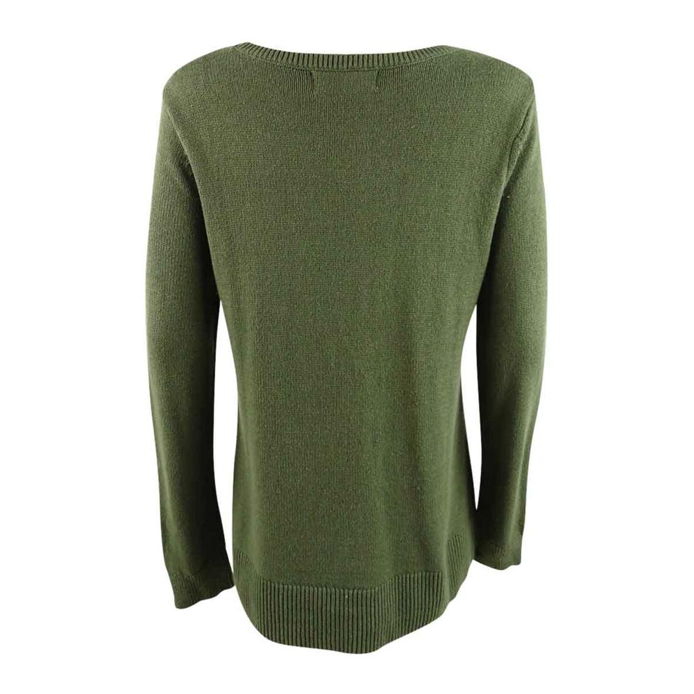 Karen Scott Women's Plus Size Cable-Knit Trimmed Sweater (S, Green Tea)