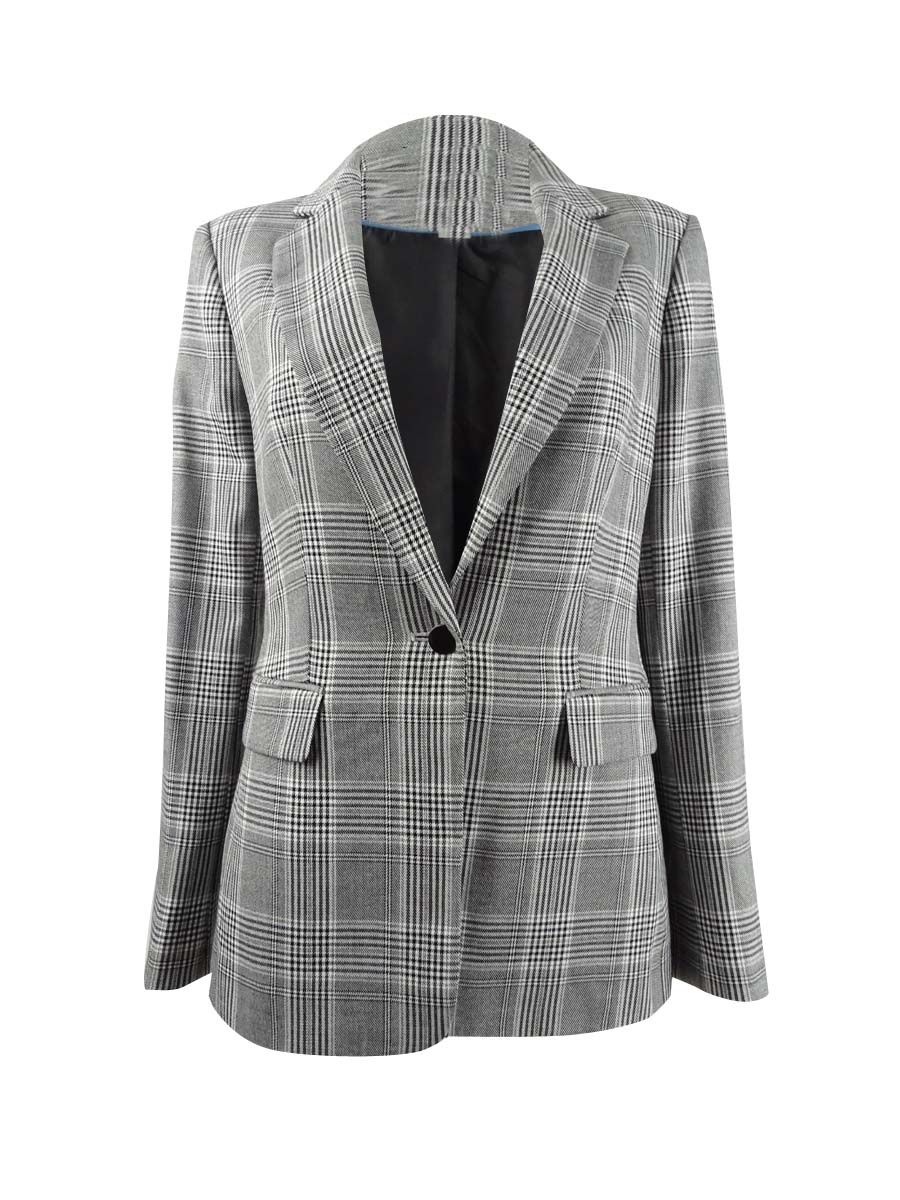 Calvin Klein Women's Petite Plaid One-Button Blazer (4P, Charcoal Multi) Calvin Klein Women's Petite Plaid One-Button Blazer (4P, Charcoal Multi)
