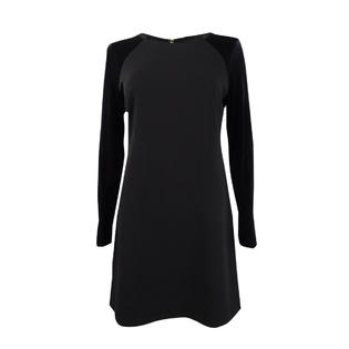Tommy Hilfiger Women's Petite Velvet-Sleeve A-Line Dress (4P, Black) Tommy Hilfiger Women's Petite Velvet-Sleeve A-Line Dress (4P, Black)