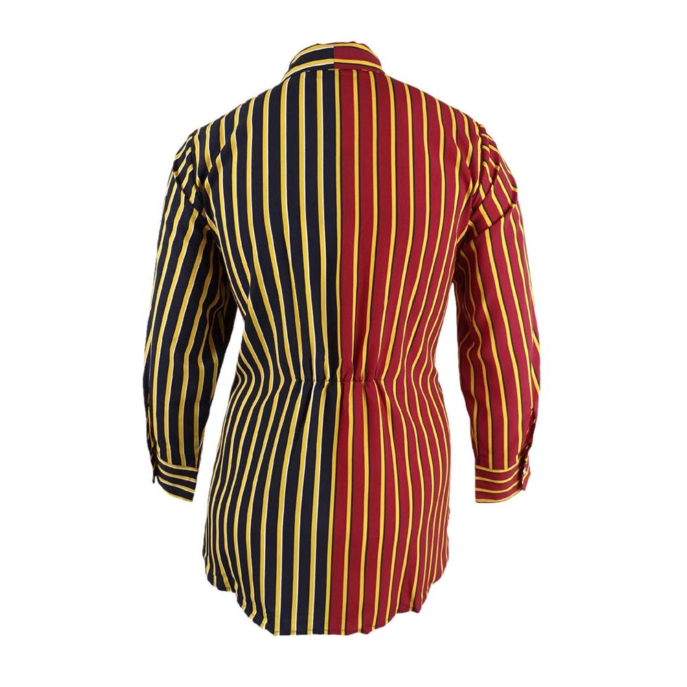 Tommy Hilfiger Women's Plus Stripe Tie-Front Shirt (0X, Crimson/Sky Captain)