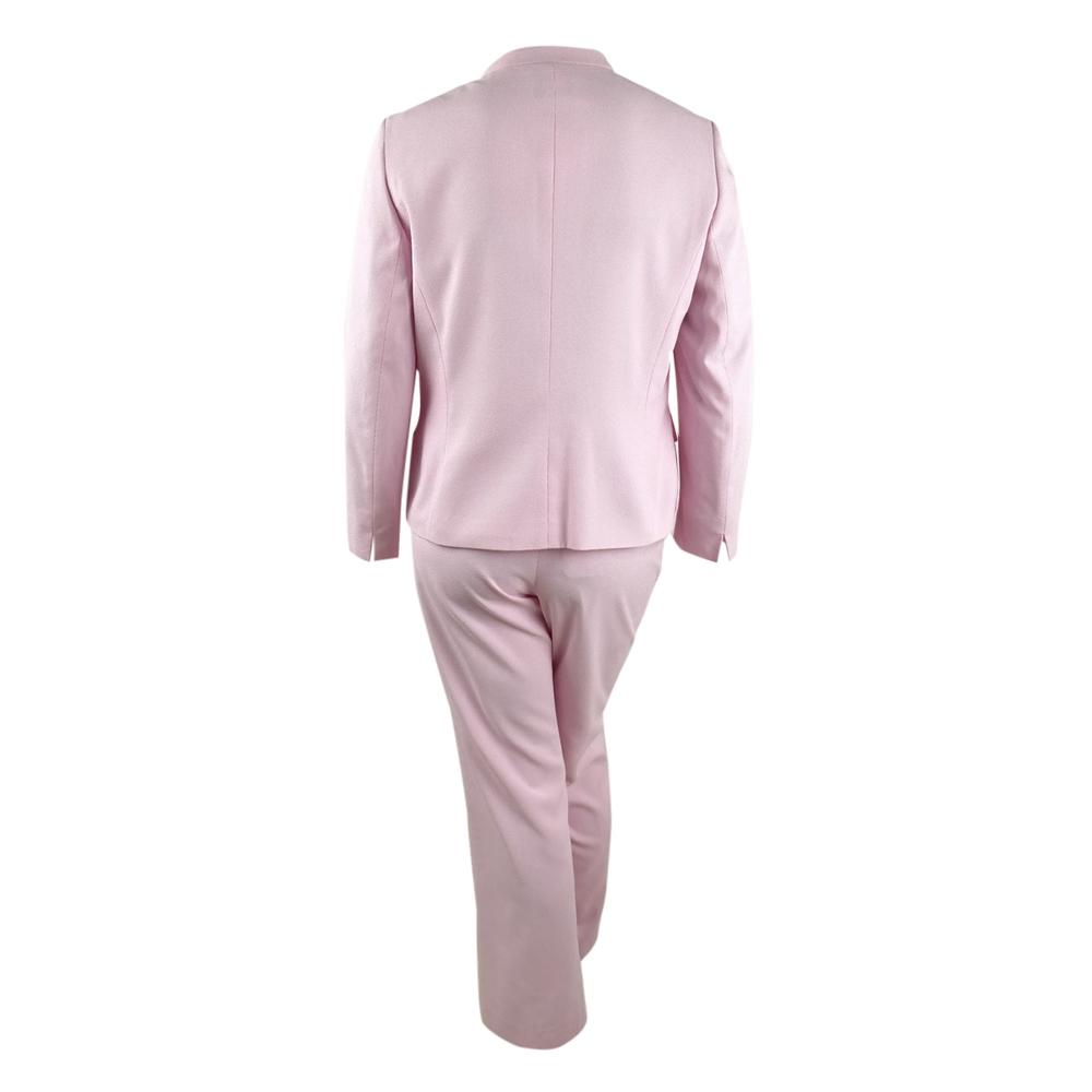 Le Suit Women's Textured Star-Collar Pants Suit (16, Tutu Pink/White)
