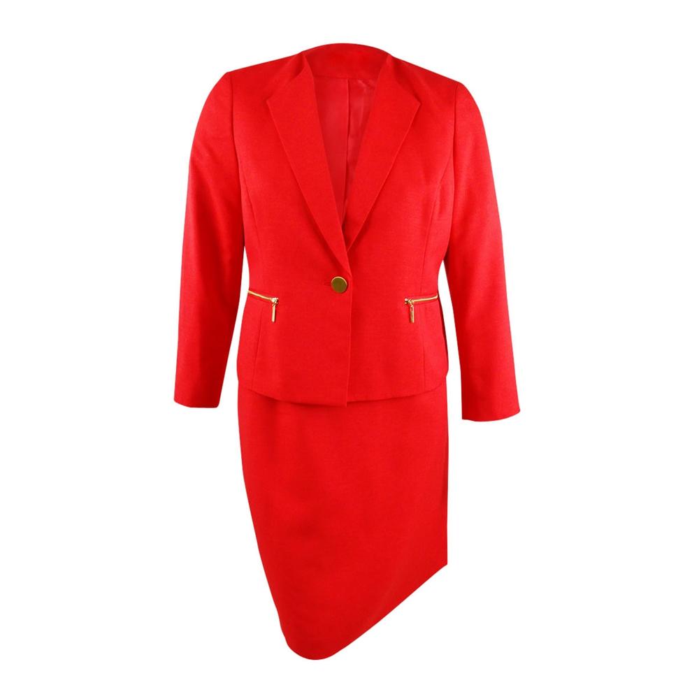 Le Suit Women's Plus Zippered-Pocket Skirt Suit (14W, Heartbeat Red)