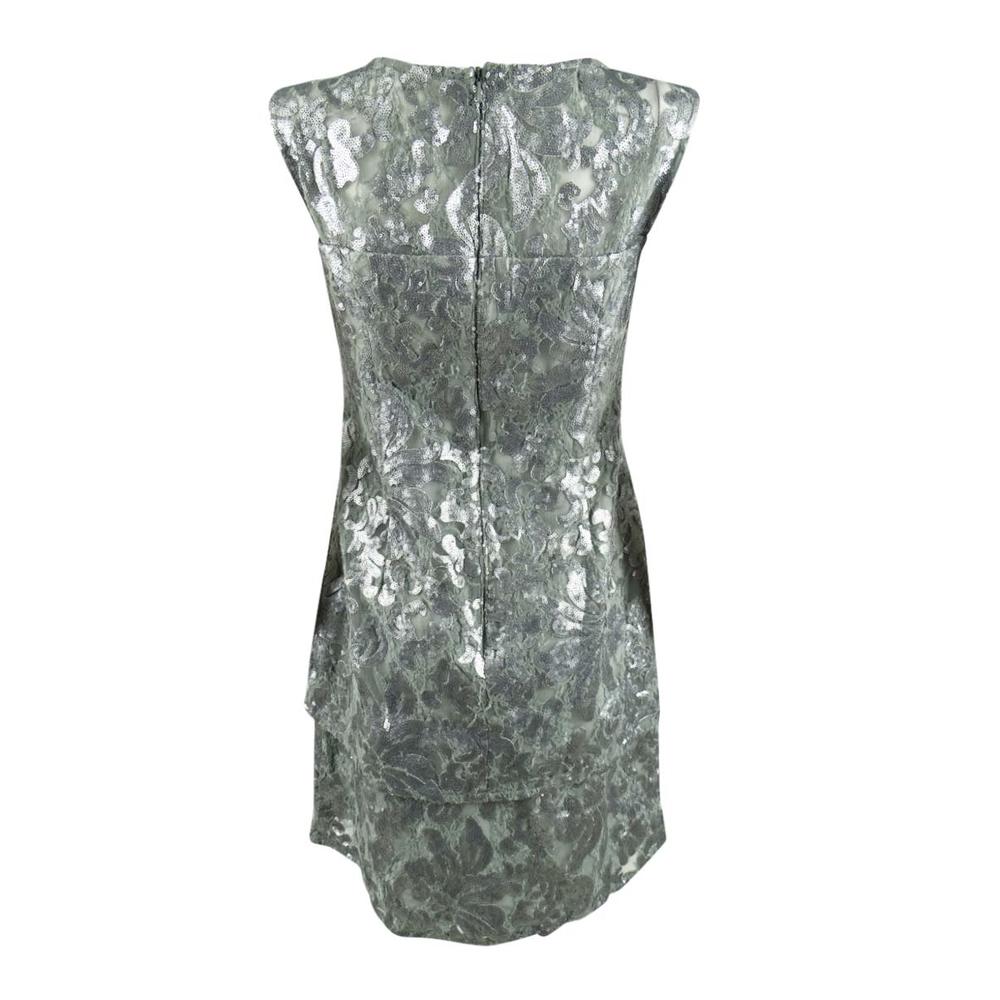 Alex Evenings Women's Petite Sequined Shift Tiered Dress (6P, Seafoam)