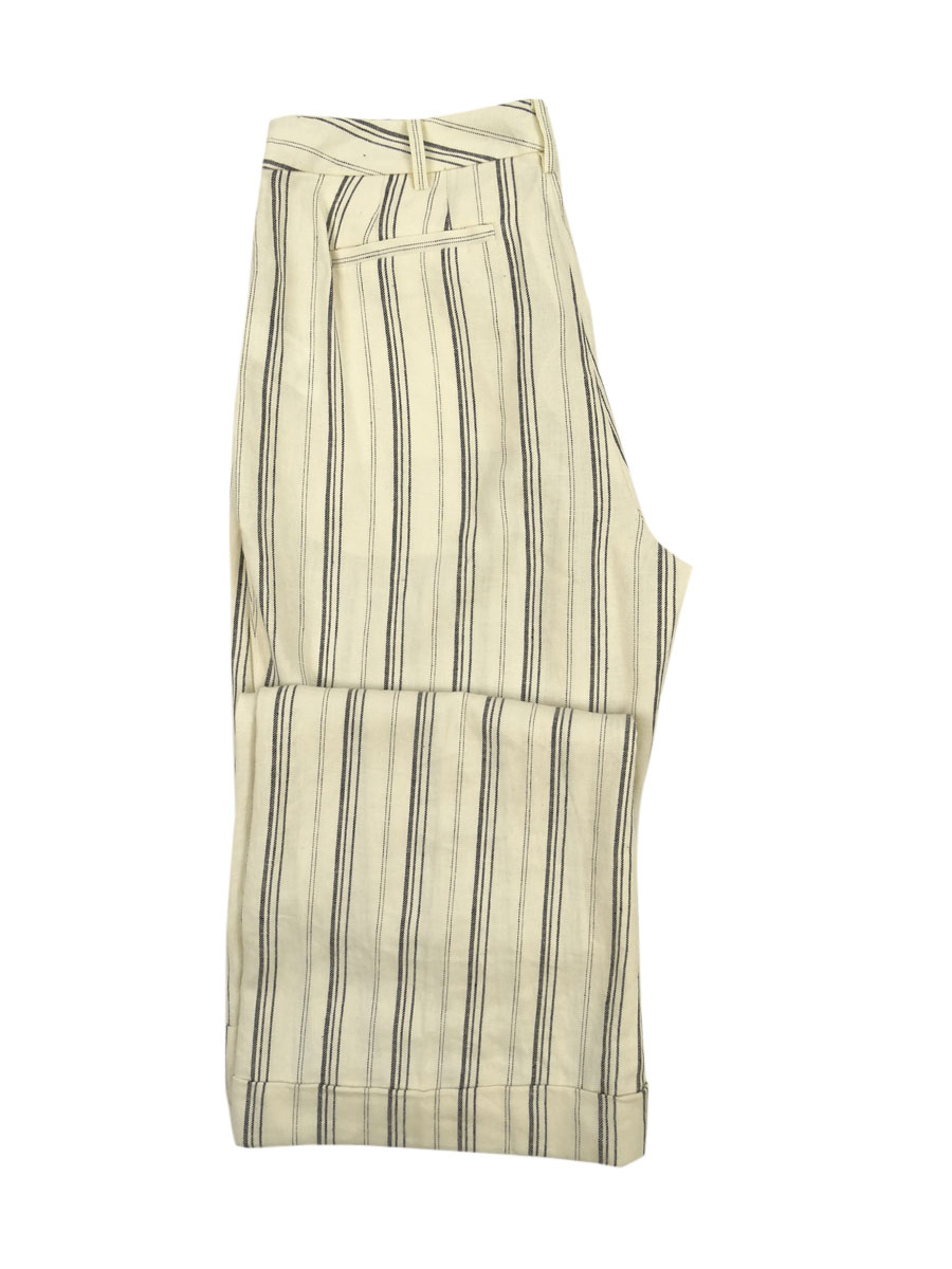 Ralph Lauren Lauren Ralph Lauren Women's Petite Striped Linen-Blend Pants (12P, Winter Cream)