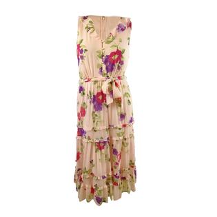Lauren Ralph Lauren Women's Floral Crinkled Georgette Dress (4, Pink/Sage Multi) Lauren Ralph Lauren Women's Floral Crinkled Georgette Dress (4, Pink/Sage Multi)