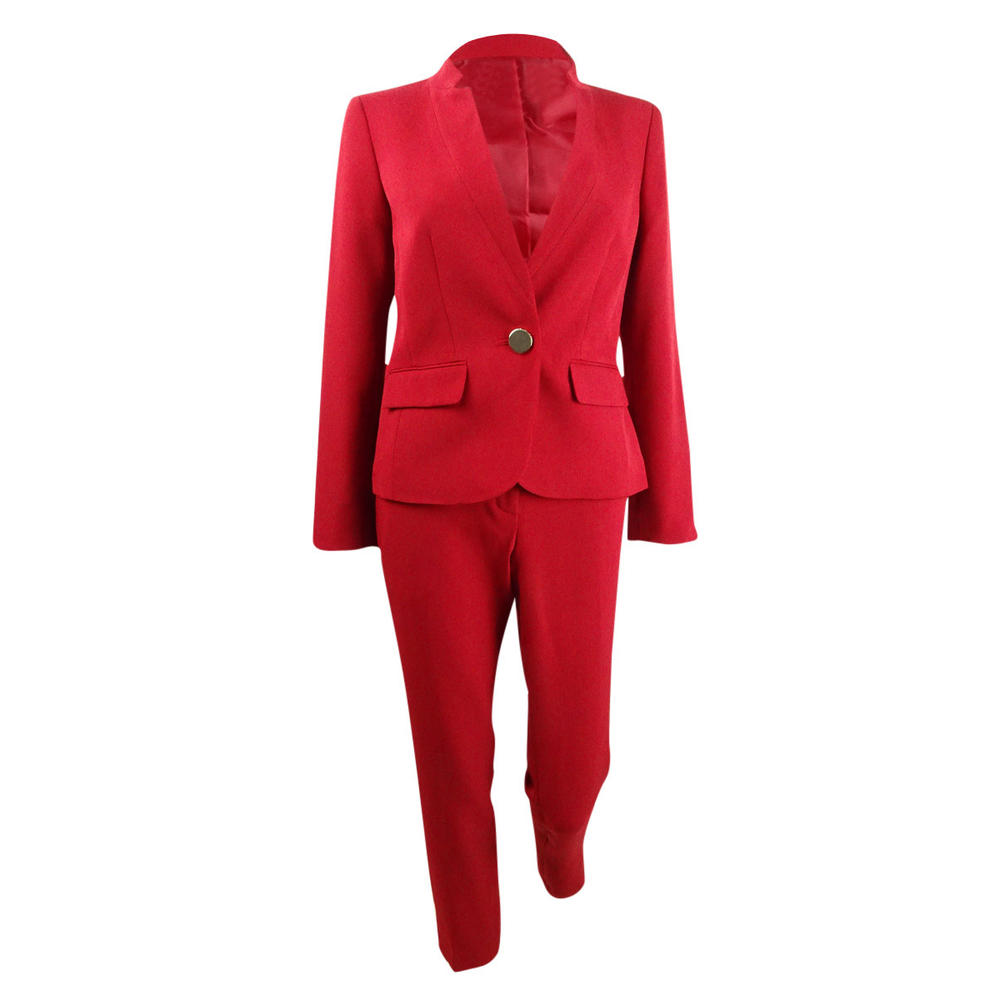 Le Suit Women's Star-Collar Pants Suit (8, Fire Red)
