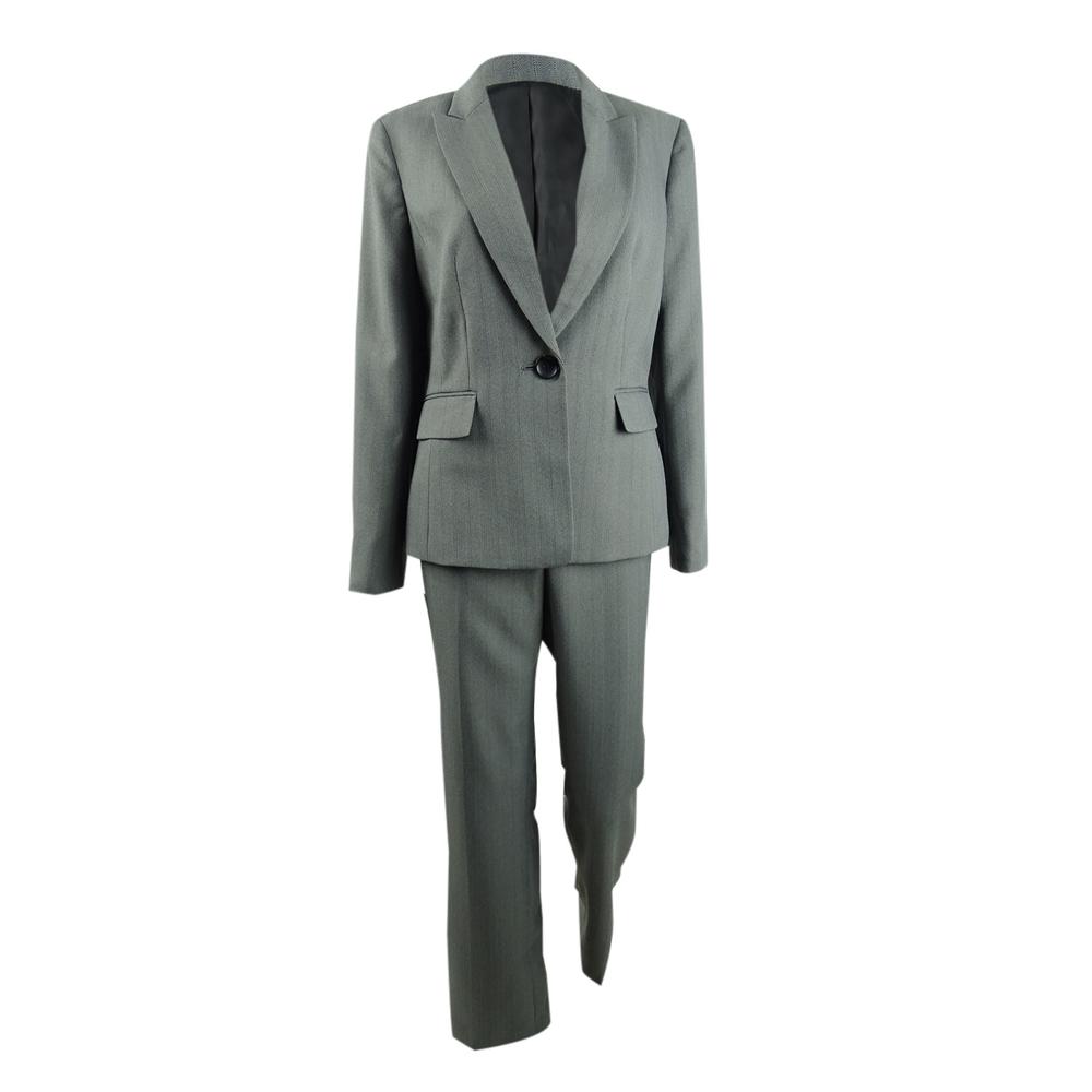 Le Suit Women's Single-Button Pants Suit (8, Grey/Black)
