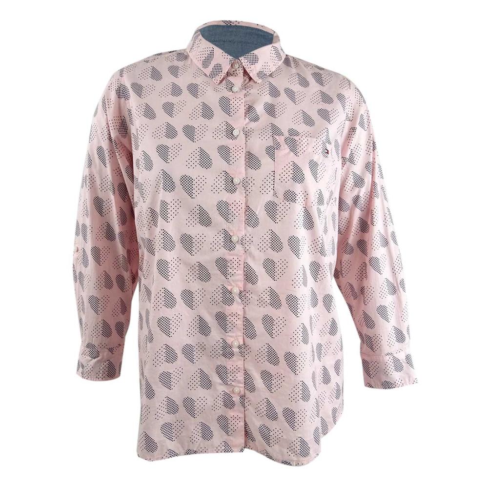 Tommy Hilfiger Women's Plus Size Polka Dot Heart Print Cotton Shirt