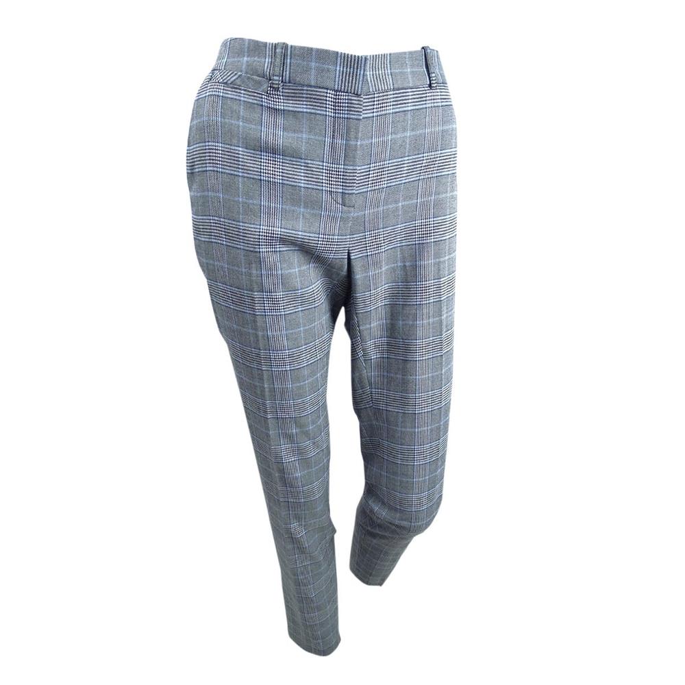 Tommy Hilfiger Women's Plaid Slim Fit Dress Pants (2, Grey/Blue Multi)