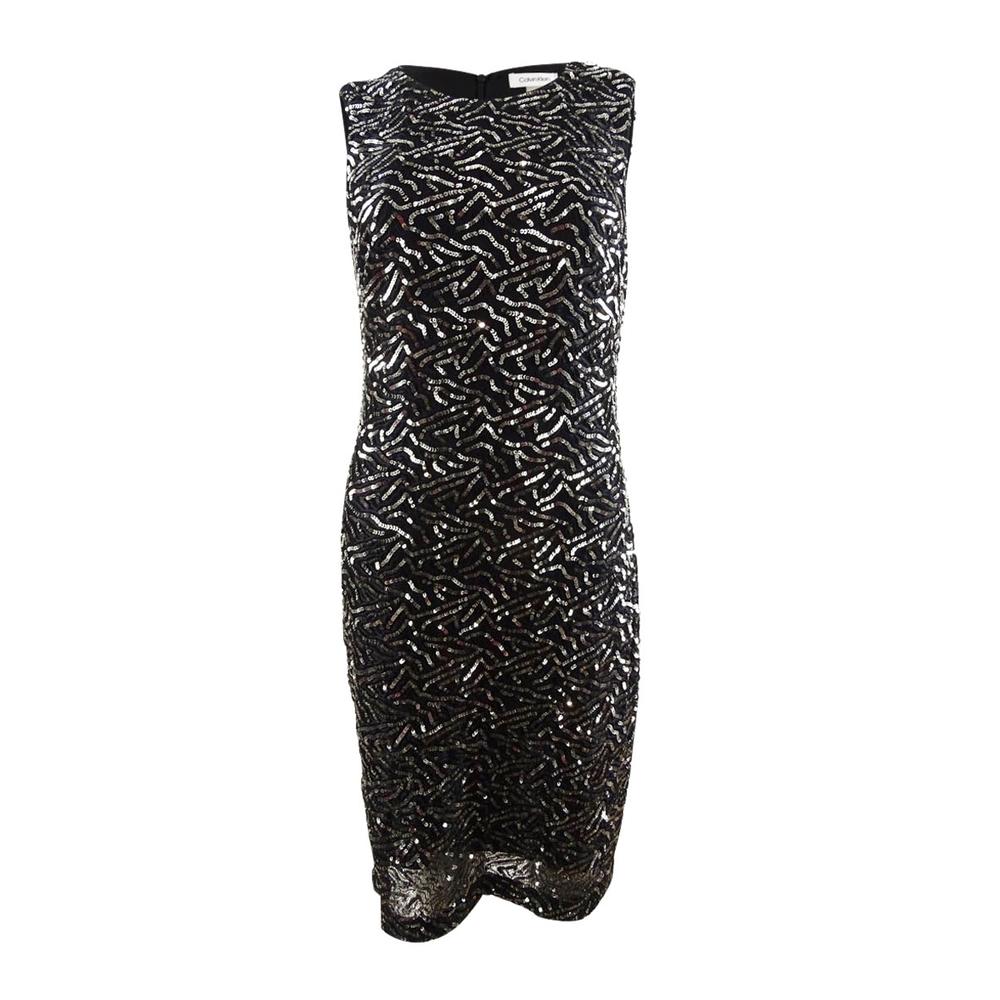 Calvin Klein Women's Sleeveless Sequin Sheath Dress (8, Black/Silver)