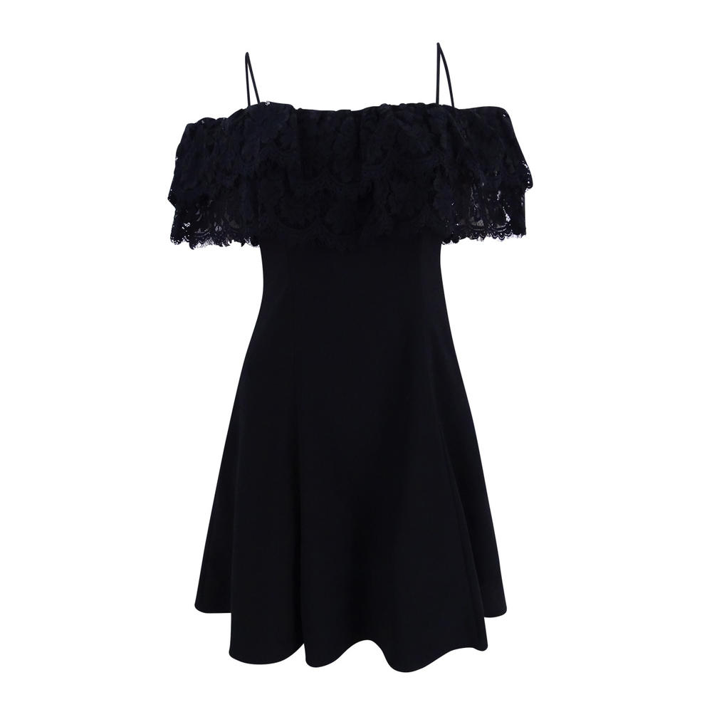 Betsy & Adam Women's Lace-Trim Off-The-Shoulder Dress (4, Black)