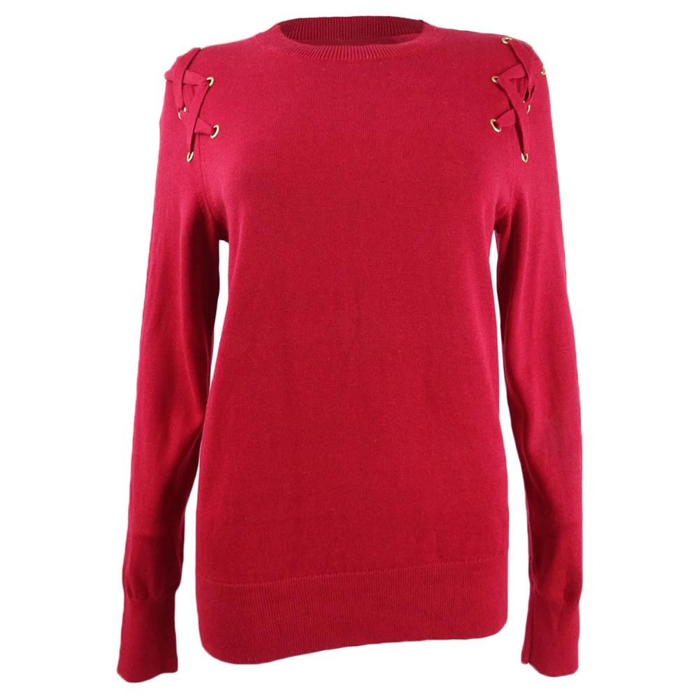 Michael Kors Michael Michael Kors Women's Plus Lace-Up Crewneck Sweater (0X, Red Currant)