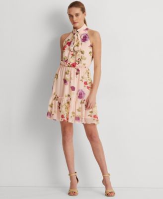 Ralph Lauren Lauren Ralph Lauren Women's Floral Chiffon Sleeveless Dress (14, Pink/Sage Multi)