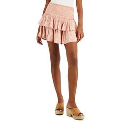 LUCKY BRAND Womens Pink Smocked Pull-on Tiered Lined Floral Mini A-Line Skirt L