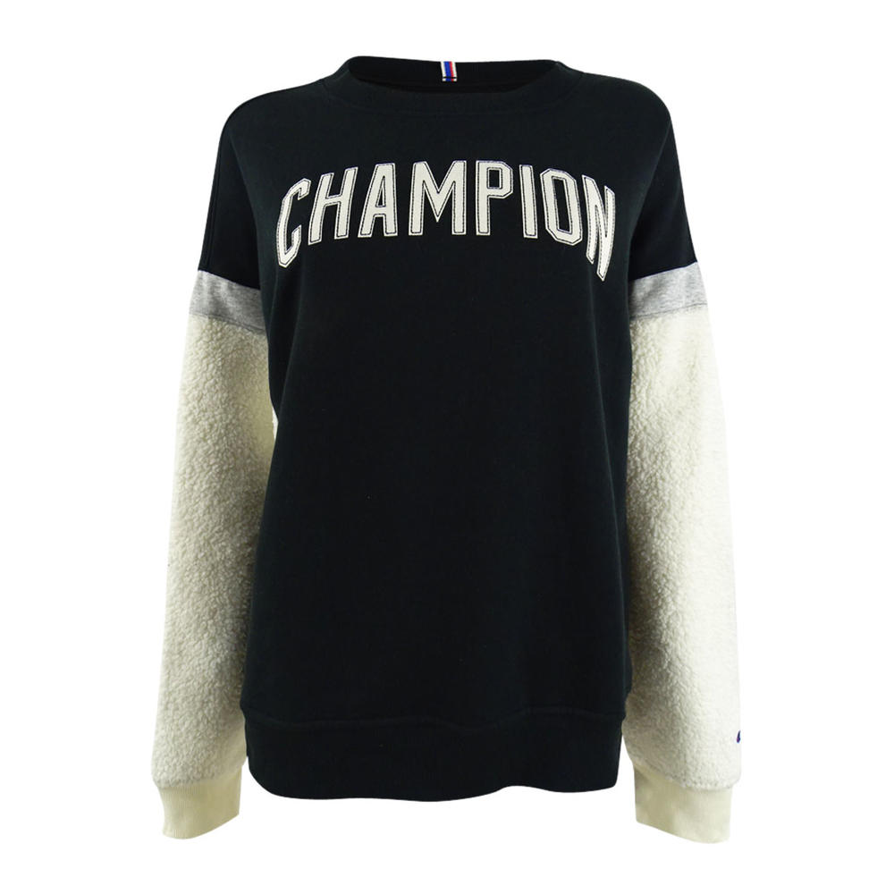 Champion Women's Heritage Fleece Colorblocked Sweatshirt (M, Black/Chalk)