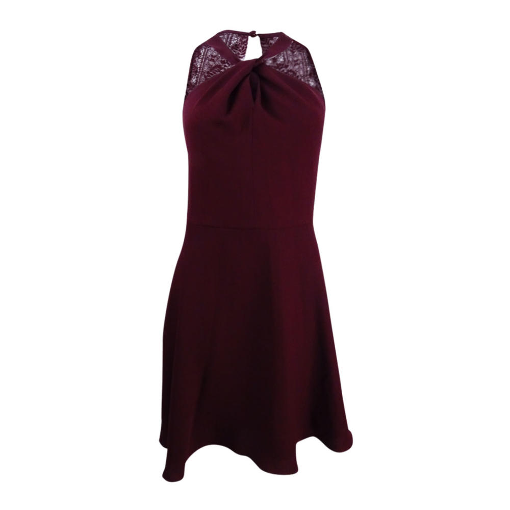 CeCe Women's Lace-Back Halter Fit & Flare Dress (2, Burnt Crimson)