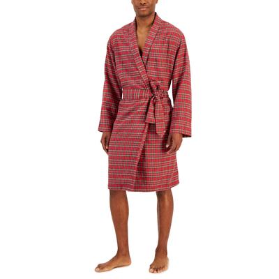 Club Room Men's Plaid Plush Flannel Robe (L/XL, Red/Navy)