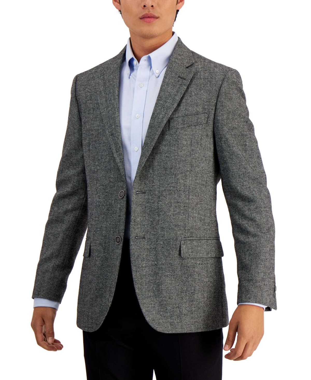 Nautica Men's Modern-Fit Solid Herringbone Tweed Sport Coat (44R, Grey)