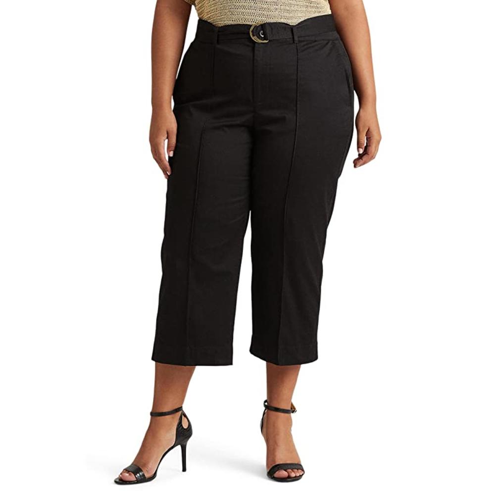 Ralph Lauren Lauren Ralph Lauren Women's Plus Micro-Sanded Belted Wide Leg Pants (20W, Black)