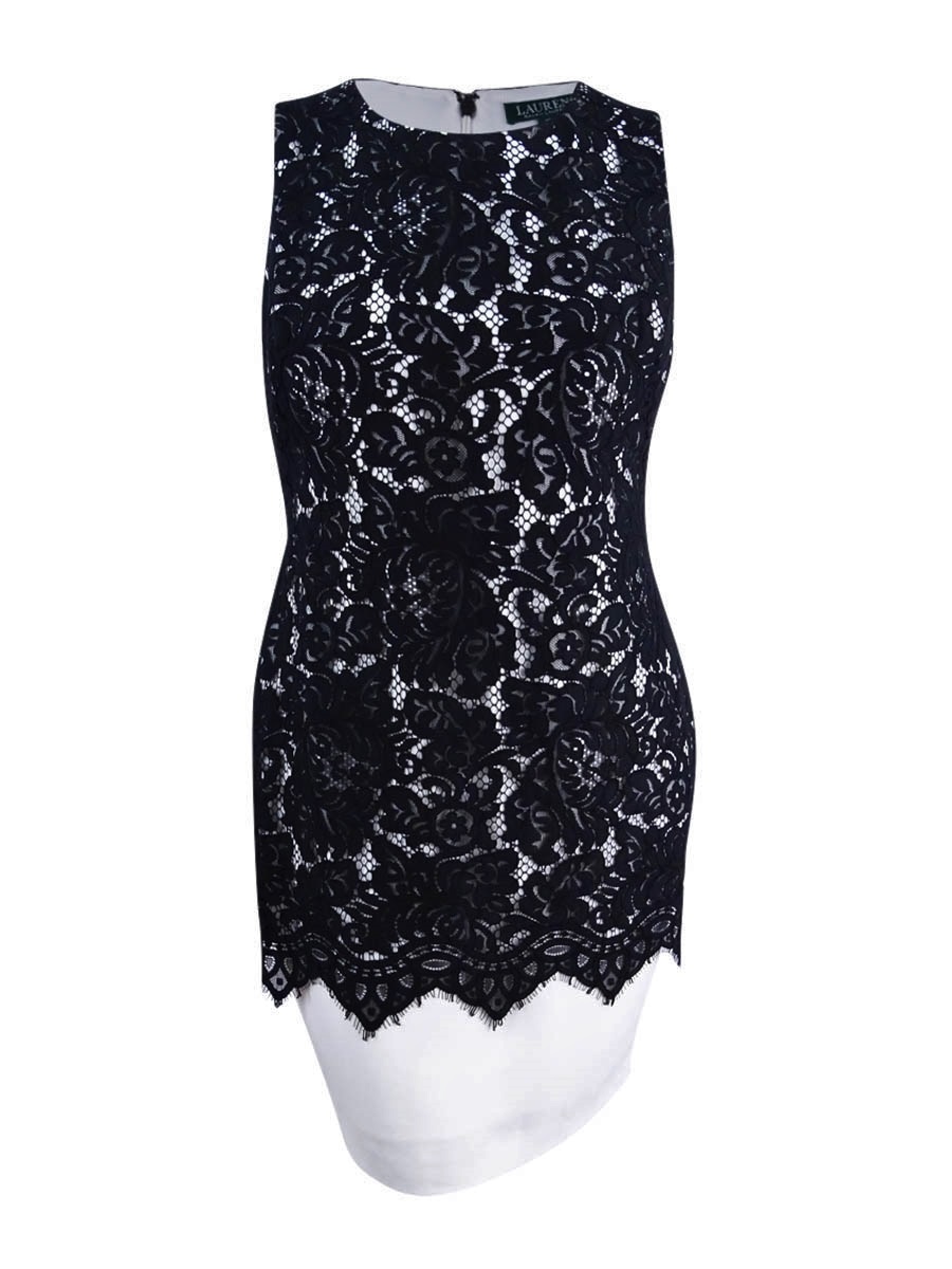Lauren Ralph Lauren Lace-Overlay Sheath Dress - Black/Ivory 14