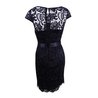 Adrianna Papell Women's Cap-Sleeve Illusion Lace Sheath Dress (2, Black) Adrianna Papell Women's Cap-Sleeve Illusion Lace Sheath Dress (2, Black)