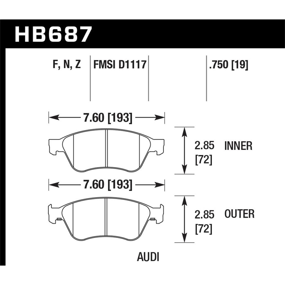 Hawk Performance HB687N.750 HP Plus Disc Brake Pad Fits A8 Quattro Phaeton S6 S8