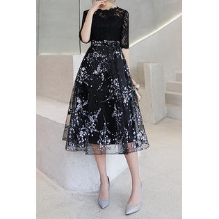 TOMCARRY Women Half Sleeve Mid Length Thin Skirt Pretty Embroidery Style Evening Party Dress TOMCARRY Women Half Sleeve Mid Length Thin Skirt Pretty Embroidery Style Evening Party Dress
