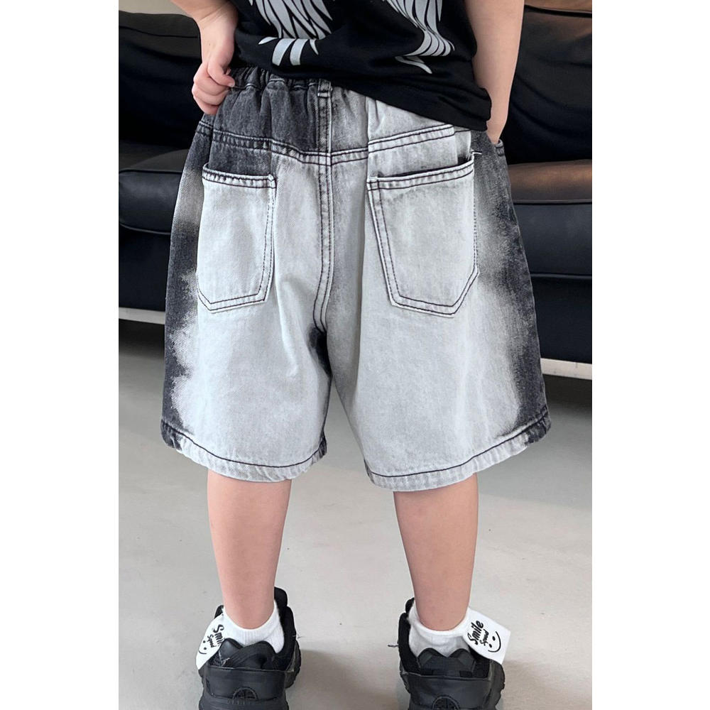 Tom Carry Kids Boys New Fashion Waistband Half-assed Elastic Belt Tidal Range All-Match Tie-Dye Summer Casual Denim Shorts