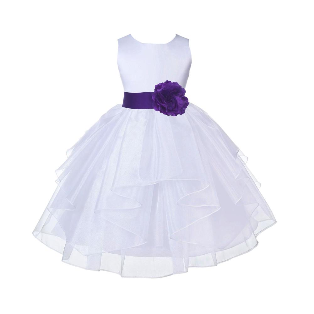 Ekidsbridal Wedding Pageant White Shimmering Organza Flower Girl Dress Toddler Birthday Party Bridesmaid Handmade  4613s