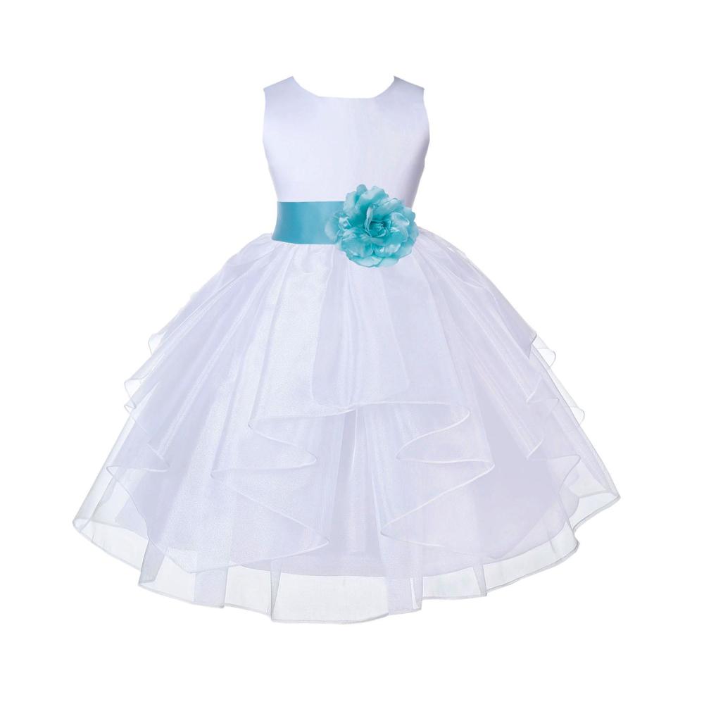Ekidsbridal Wedding Pageant White Shimmering Organza Flower Girl Dress Toddler Birthday Party Bridesmaid Handmade  4613s
