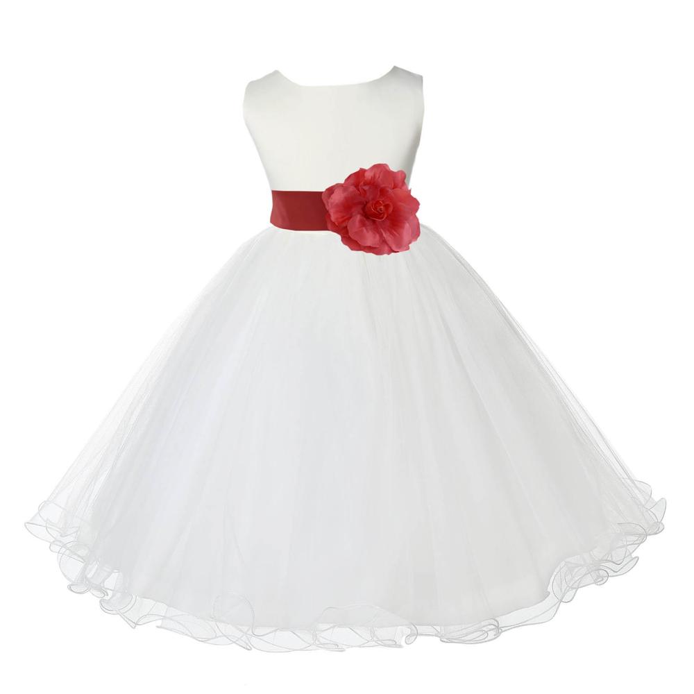 Ekidsbridal Wedding Pageant Ivory Tulle Rattail EdgeFlower Girl Dress Toddler Special Occasions Bridesmaid Handmade 829t