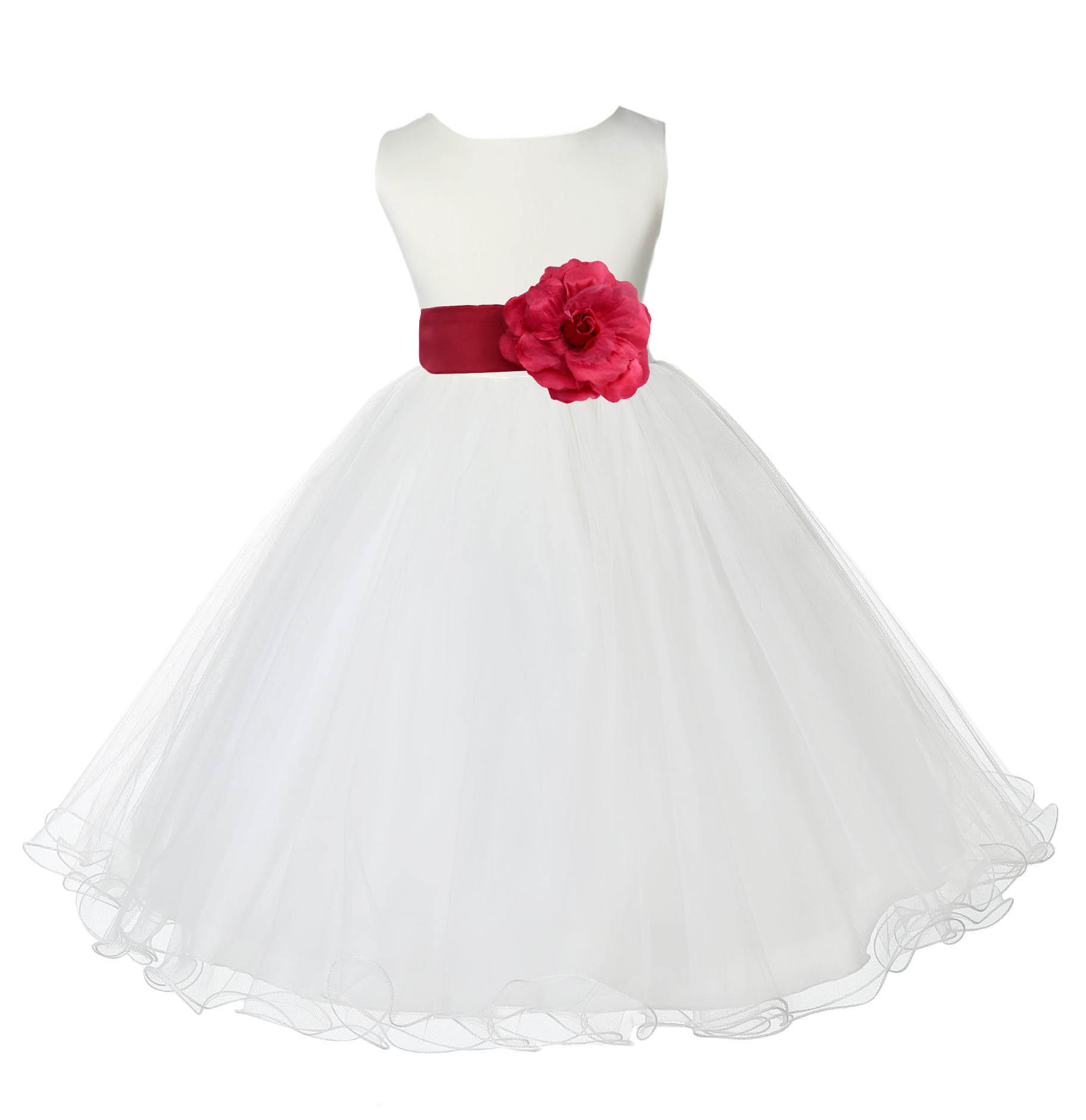 Ekidsbridal Wedding Pageant Ivory Tulle Rattail EdgeFlower Girl Dress Toddler Special Occasions Bridesmaid Handmade 829t