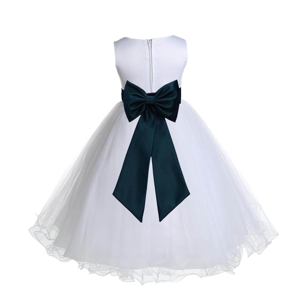 Ekidsbridal Wedding Pageant White Tulle Rattail EdgeFlower Girl Dress Toddler Special Occasions Bridesmaid Handmade 829t