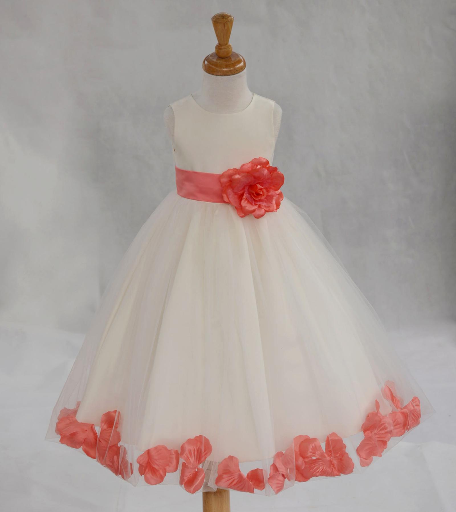 Ekidsbridal Wedding Pageant Ivory Tulle Rose Petals Flower Girl Dress Toddler Special Occasions Bridesmaid Handmade 302t