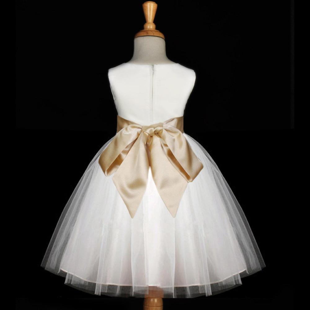 Ekidsbridal Wedding Pageant Ivory Tulle Flower Girl Dress dress Hand Tie Sash Bridesmaid Bridal Holiday Dancing Gown 831s