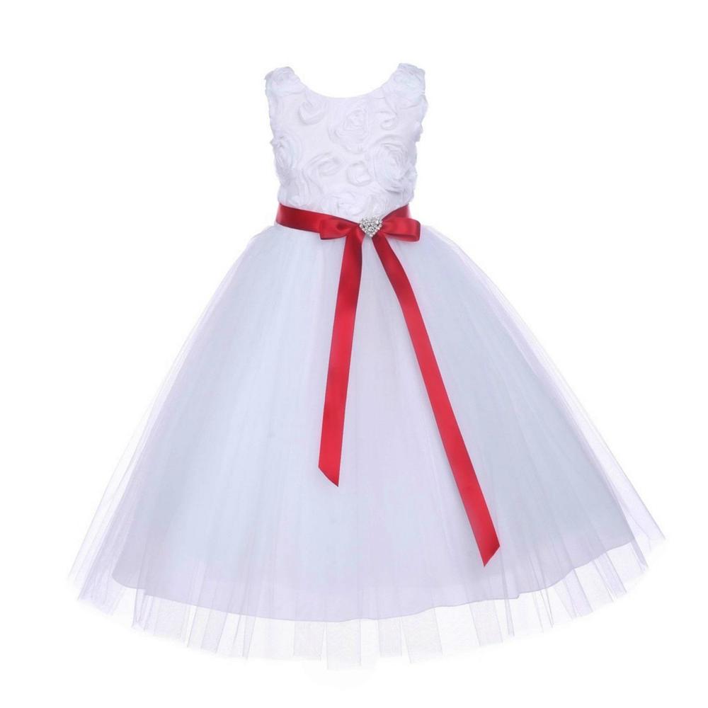 Ekidsbridal Wedding Pageant White Floral Bodice Tulle Flower Girl Dress Toddler Communion Pageant Bridal Gown 152rk