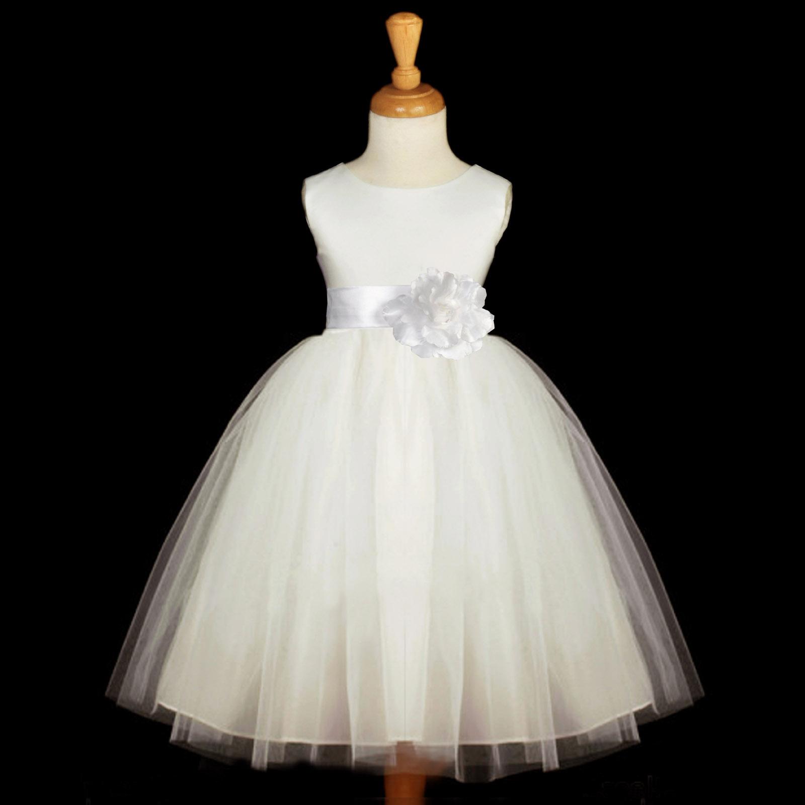 Ekidsbridal Wedding Pageant White Tulle Flower Girl Dress dress Hand Tie Sash Bridesmaid Bridal Holiday Dancing Gown 831s